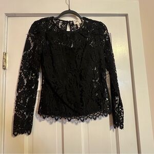 #162 MILLY OF NEW YORK BLACK LACE SLIK BLOUSE TOP SIZE 0